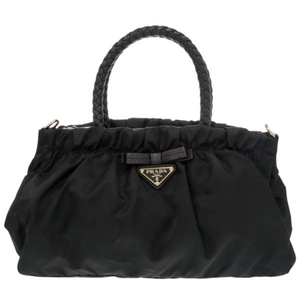 Prada TRSSUTO BOW ribbon handbag leather black